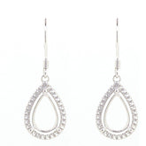 Sterling Silver Semi Mount Earrings Setting Pear PE 11x7mm W/ White Topaz - Syzjewelry